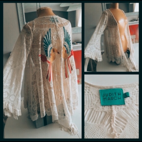 Embroidered Bohemian Crochet Kimono Duster - Picture 10 of 10